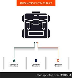 bag, camping, zipper, hiking, luggage Business Flow Chart Design with 3 Steps. Glyph Icon For Presentation Background Template Place for text.. Vector EPS10 Abstract Template background
