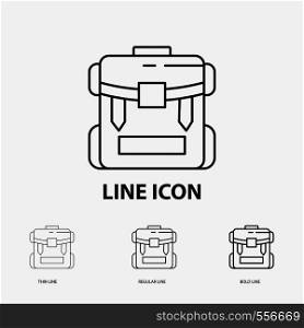 bag, camping, zipper, hiking, luggage Icon in Thin, Regular and Bold Line Style. Vector illustration. Vector EPS10 Abstract Template background