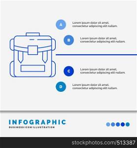 bag, camping, zipper, hiking, luggage Infographics Template for Website and Presentation. Line Blue icon infographic style vector illustration. Vector EPS10 Abstract Template background