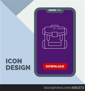 bag, camping, zipper, hiking, luggage Line Icon in Mobile for Download Page. Vector EPS10 Abstract Template background