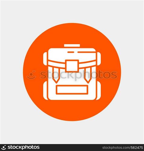 bag, camping, zipper, hiking, luggage White Glyph Icon in Circle. Vector Button illustration. Vector EPS10 Abstract Template background
