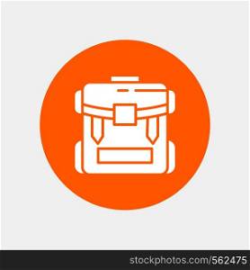 bag, camping, zipper, hiking, luggage White Glyph Icon in Circle. Vector Button illustration. Vector EPS10 Abstract Template background