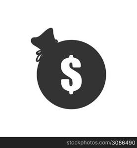 Bag dollars icon. Cash illustration symbol. Sign money bag vector flat.