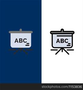 Bag, Education, Schoolbag Icons. Flat and Line Filled Icon Set Vector Blue Background