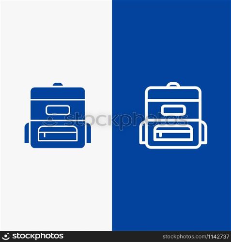 Bag, Education, Schoolbag Line and Glyph Solid icon Blue banner Line and Glyph Solid icon Blue banner