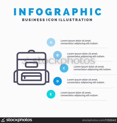 Bag, Education, Schoolbag Line icon with 5 steps presentation infographics Background