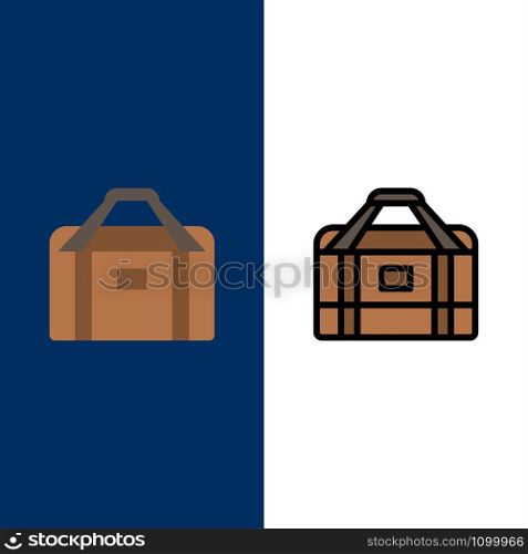 Bag, Equipment, Gym, Sports Icons. Flat and Line Filled Icon Set Vector Blue Background