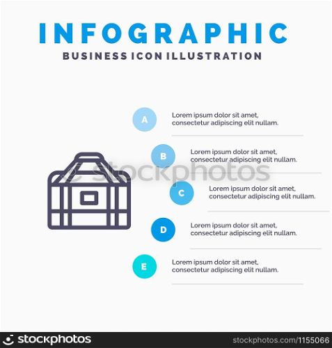 Bag, Equipment, Gym, Sports Line icon with 5 steps presentation infographics Background