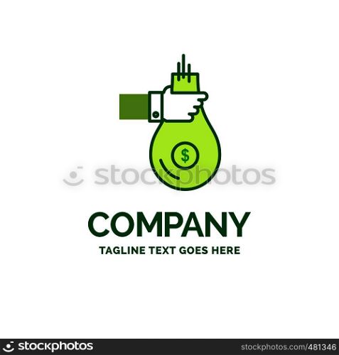Bag, finance, give, investment, money, offer Flat Business Logo template. Creative Green Brand Name Design.