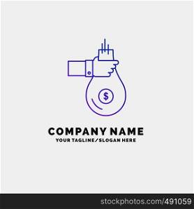 Bag, finance, give, investment, money, offer Purple Business Logo Template. Place for Tagline. Vector EPS10 Abstract Template background
