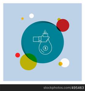 Bag, finance, give, investment, money, offer White Line Icon colorful Circle Background. Vector EPS10 Abstract Template background