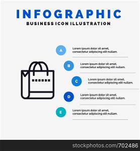 Bag, Handbag, Shopping, Shop Blue Infographics Template 5 Steps. Vector Line Icon template