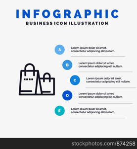 Bag, Handbag, Shopping, Shop Blue Infographics Template 5 Steps. Vector Line Icon template
