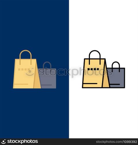 Bag, Handbag, Shopping, Shop Icons. Flat and Line Filled Icon Set Vector Blue Background