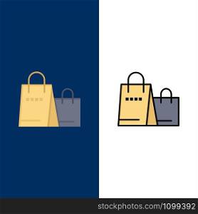 Bag, Handbag, Shopping, Shop Icons. Flat and Line Filled Icon Set Vector Blue Background