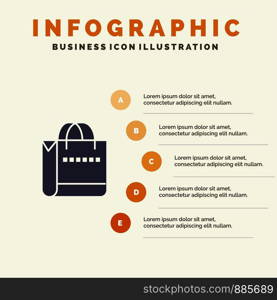 Bag, Handbag, Shopping, Shop Infographics Presentation Template. 5 Steps Presentation