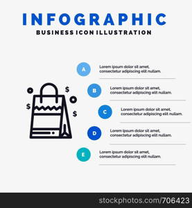 Bag, Handbag, Usa, American Line icon with 5 steps presentation infographics Background