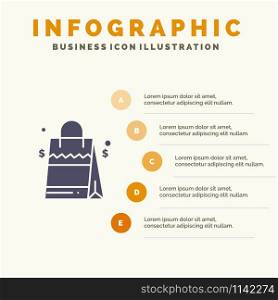 Bag, Handbag, Usa, American Solid Icon Infographics 5 Steps Presentation Background