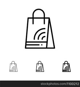 Bag, Handbag, Wifi, Shopping Bold and thin black line icon set