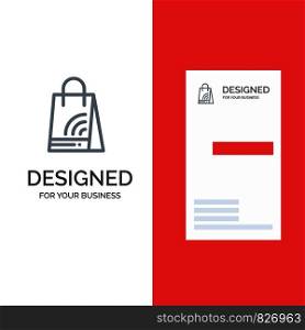 Bag, Handbag, Wifi, Shopping Grey Logo Design and Business Card Template