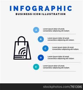 Bag, Handbag, Wifi, Shopping Line icon with 5 steps presentation infographics Background