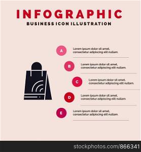 Bag, Handbag, Wifi, Shopping Solid Icon Infographics 5 Steps Presentation Background