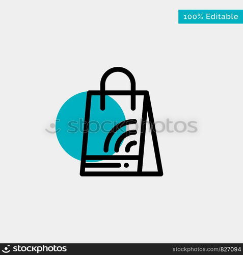 Bag, Handbag, Wifi, Shopping turquoise highlight circle point Vector icon