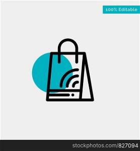 Bag, Handbag, Wifi, Shopping turquoise highlight circle point Vector icon