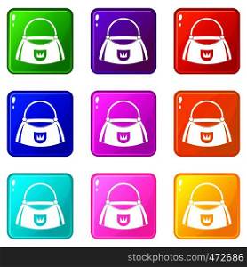 Bag icons of 9 color set isolated vector illustration. Bag icons 9 set