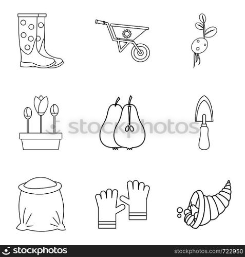 Bag icons set. Outline set of 9 bag vector icons for web isolated on white background. Bag icons set, outline style
