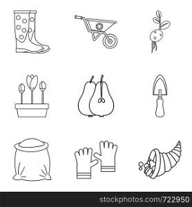 Bag icons set. Outline set of 9 bag vector icons for web isolated on white background. Bag icons set, outline style