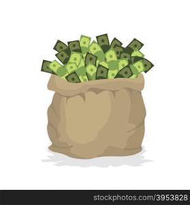 Bag money. Large burlap sack with cash. Dollars in bag. Wealth in bag.&#xA;