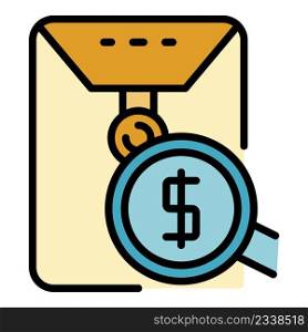 Bag money report icon. Outline bag money report vector icon color flat isolated. Bag money report icon color outline vector