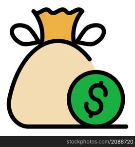 Bag of money icon. Outline bag of money vector icon color flat isolated. Bag of money icon color outline vector