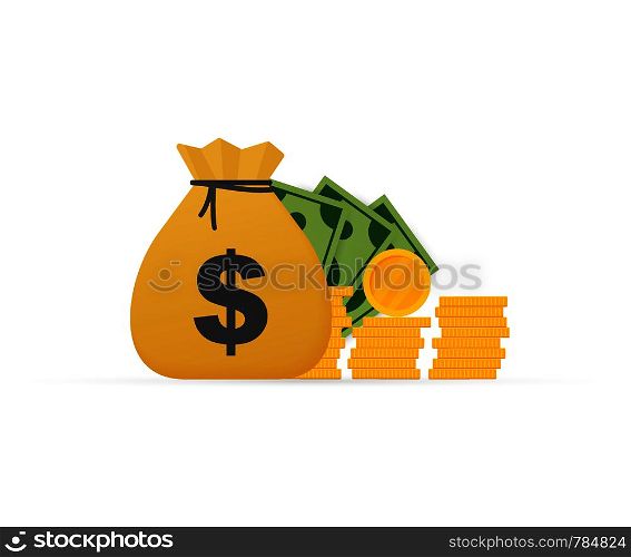 Bag of Money Logo Template, Sack of Money. Money cash heap. Vector stock Illustration
