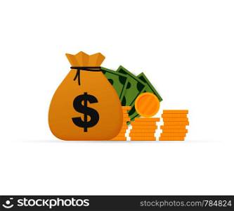 Bag of Money Logo Template, Sack of Money. Money cash heap. Vector stock Illustration