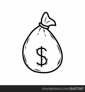 Bag of money. Vector doodle illustration. Icon.