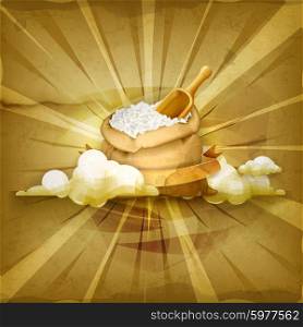 Bag of rice, old style vector background