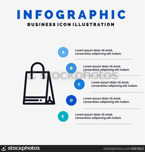 Bag, Shopping, Canada Line icon with 5 steps presentation infographics Background