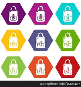 Bag vintage icons 9 set coloful isolated on white for web. Bag vintage icons set 9 vector