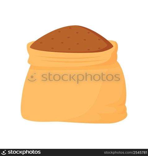Bag with brown cereals semi flat color vector element. Full sized object on white. Storing grain. Product in store simple cartoon style illustration for web graphic design and animation. Bag with brown cereals semi flat color vector element
