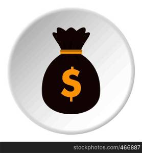 Bag with dollars icon in flat circle isolated vector illustration for web. Bag with dollars icon circle