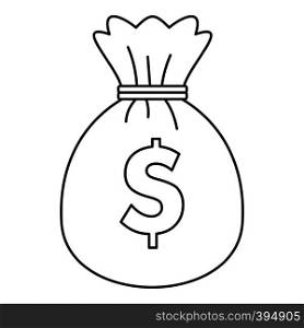 Bag with dollars icon. Outline illustration of bag with dollars vector icon for web. Bag with dollars icon, outline style