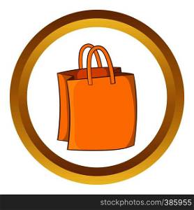 Bag with handles vector icon in golden circle, cartoon style isolated on white background. Bag with handles vector icon