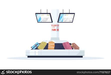 Baggage carousel semi flat RGB color vector illustration. Covid warning. Reclaimed and lost suitcases in airport terminal. Luggage conveyor belt isolated cartoon object on white background