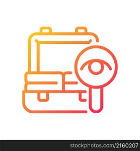 Baggage checks gradient linear vector icon. Bags examination. Customs restrictions. Smuggling prevention. Thin line color symbol. Modern style pictogram. Vector isolated outline drawing. Baggage checks gradient linear vector icon