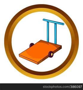 Baggage trolley vector icon in golden circle, cartoon style isolated on white background. Baggage trolley vector icon