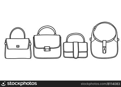 Bags set doodle black and white simple vector illustration