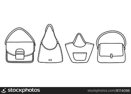 Bags set doodle black and white simple vector illustration