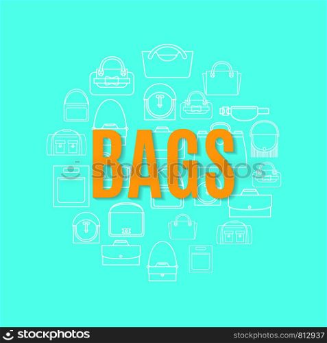 Bags white line art icons in circle shape. Vector illustration. Bags line icons in circle shape